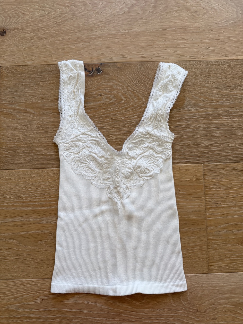 Free People white Lace-Trim Ribbed Tank